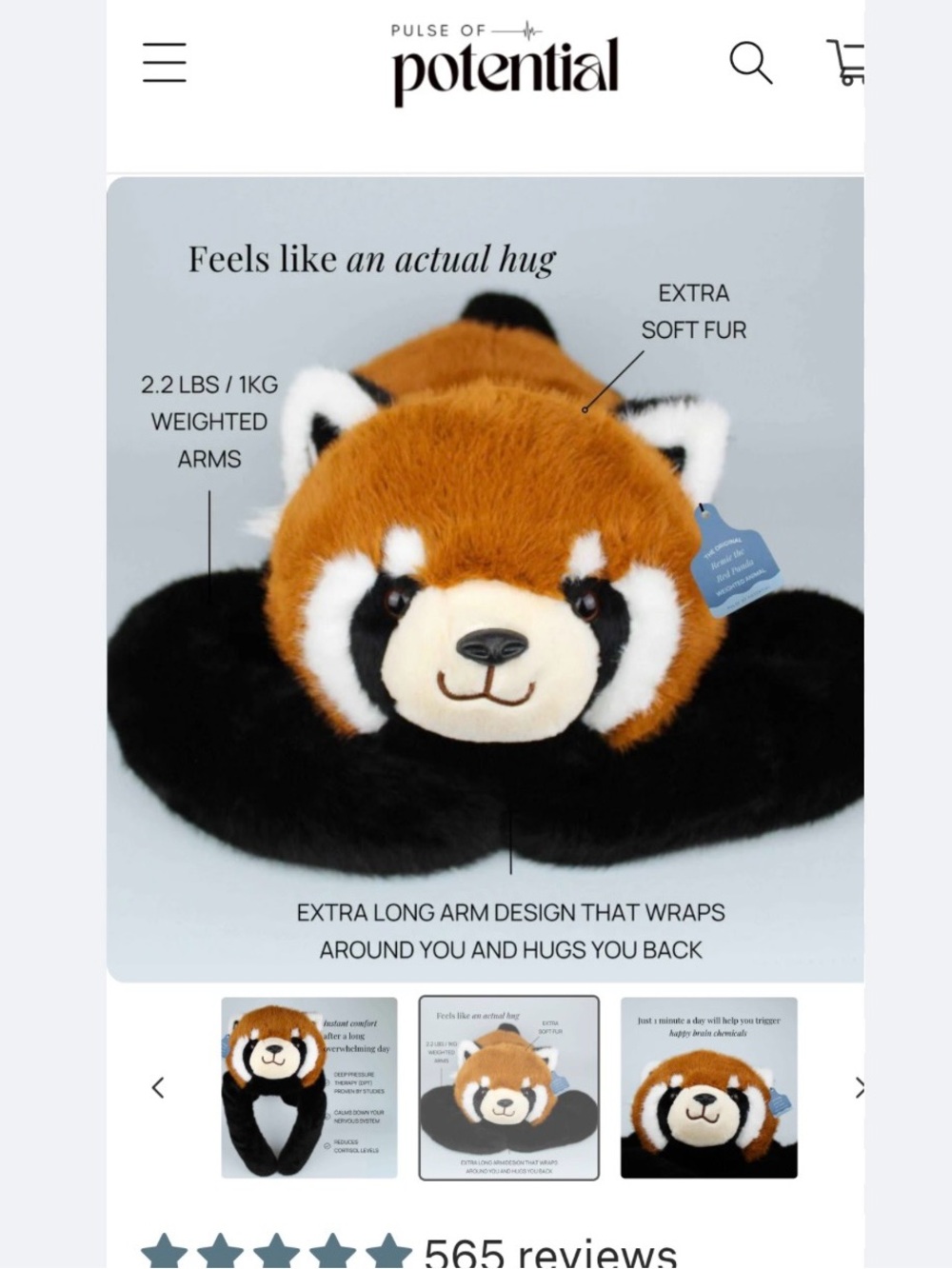 NWT Pulse of Potential Remie the Red Panda Weighted Animal Therapy Stuffie